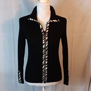 Belldini Black Zebra Trim Rhinestone Zipper  Sweater